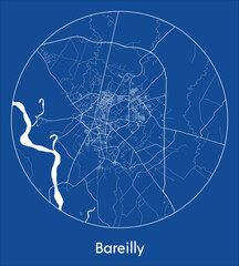 City Map Bareilly India Asia blue print round Circle vector illustration