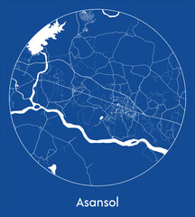 City Map Asansol India Asia blue print round Circle vector illustration