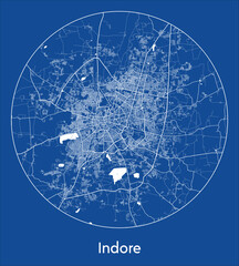 City Map Indore India Asia blue print round Circle vector illustration
