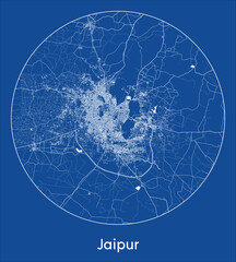 City Map Jaipur India Asia blue print round Circle vector illustration