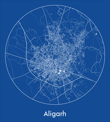 City Map Aligarh India Asia blue print round Circle vector illustration