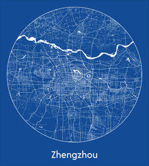 City Map Zhengzhou China Asia blue print round Circle vector illustration