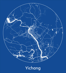 City Map Yichang China Asia blue print round Circle vector illustration
