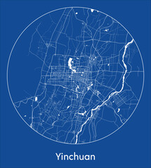 City Map Yinchuan China Asia blue print round Circle vector illustration