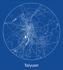 City Map Taiyuan China Asia blue print round Circle vector illustration