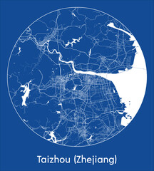 City Map Taizhou Zhejiang China Asia blue print round Circle vector illustration