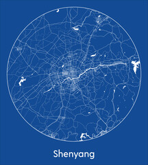 City Map Shenyang China Asia blue print round Circle vector illustration