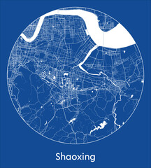 City Map Shaoxing China Asia blue print round Circle vector illustration