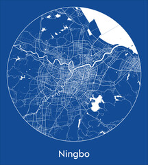 City Map Ningbo China Asia blue print round Circle vector illustration