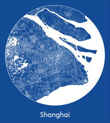 City Map Shanghai China Asia blue print round Circle vector illustration