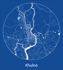 City Map Khulna Bangladesh Asia blue print round Circle vector illustration