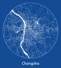City Map Changsha China Asia blue print round Circle vector illustration