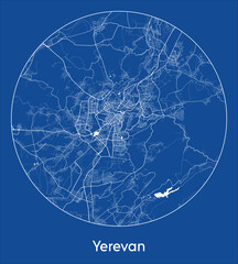 City Map Yerevan Armenia Asia blue print round Circle vector illustration