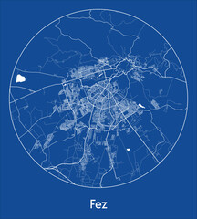 City Map Fez Morocco Africa blue print round Circle vector illustration