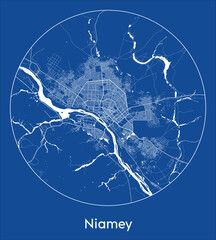 City Map Niamey Niger Africa blue print round Circle vector illustration