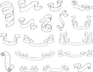 set of hand drawn ribbons