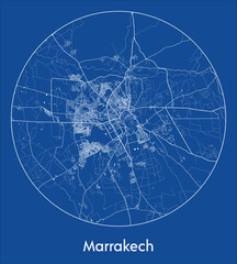 City Map Marrakech Morocco Africa blue print round Circle vector illustration