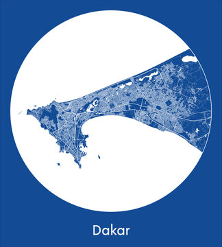 City Map Dakar Senegal Africa blue print round Circle vector illustration