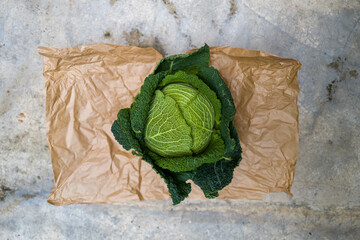 Chou vert frisé vu de haut