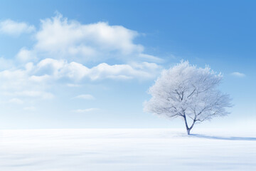 lonely white tree in the middle of a snowy field. generative ai