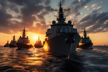 military navy sails across the sea generative ai - obrazy, fototapety, plakaty