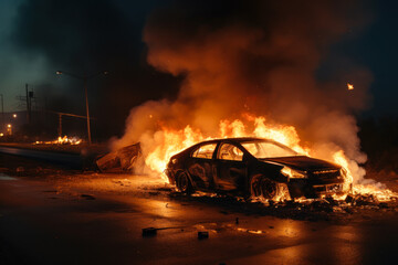 car burning on the road generative ai