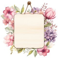 Floral Hanging Wooden Sign Board with Delicate FlowersWatercolor Clipart