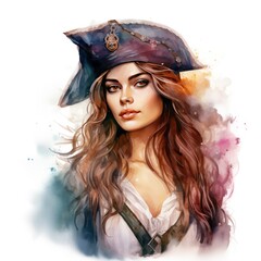 Captivating Watercolor Clipart of Pirate Girl Bringing High Seas Tales to Life