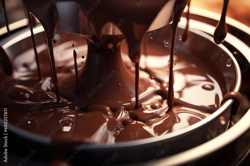 Poster a close-up view of chocolate being poured into a bowl. this image can be used for food and cooking r