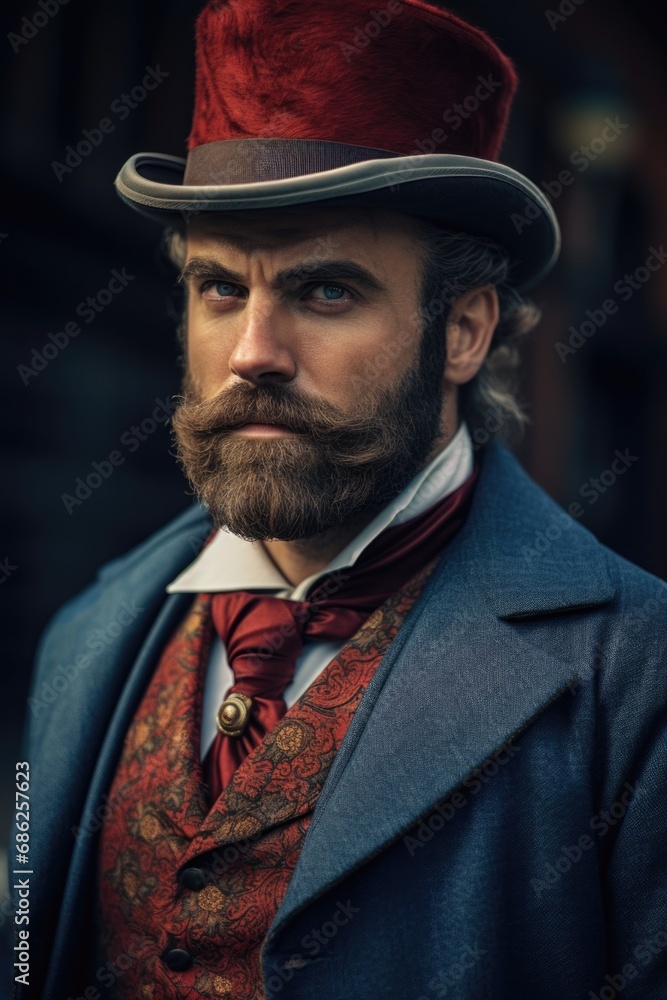Poster A picture of a man with a beard wearing a top hat. This image can be used for various purposes and themes.