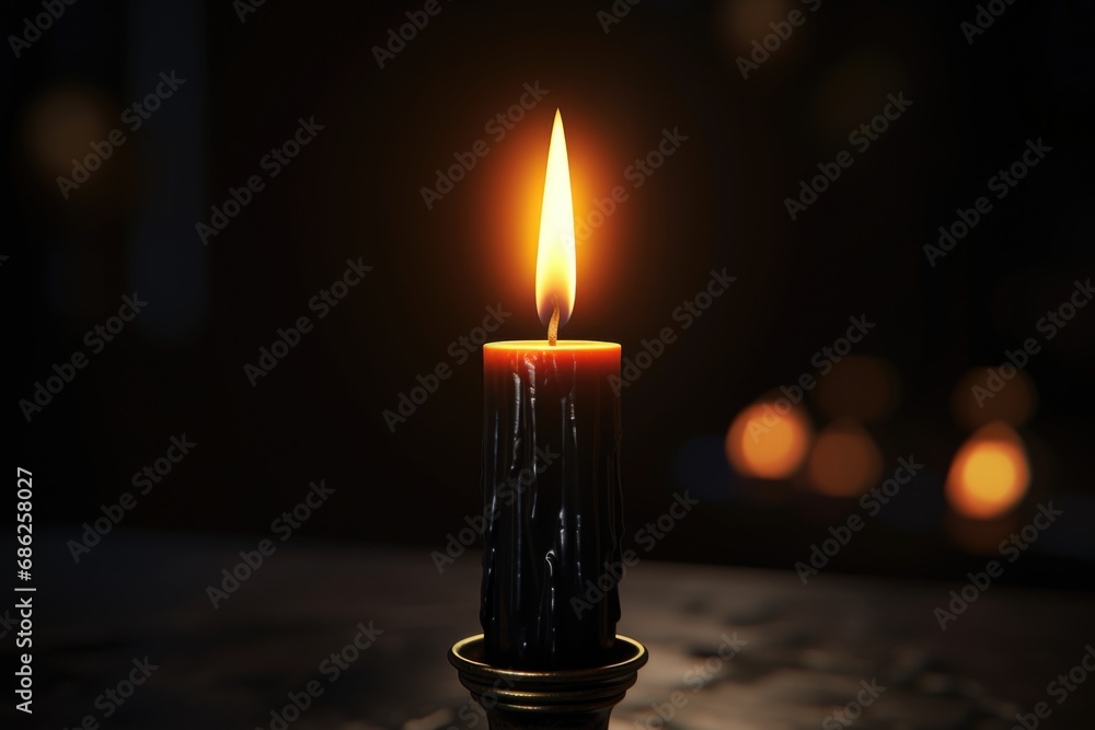 Aufkleber A lit candle sitting on top of a table. This image can be used to create a cozy and intimate atmosphere in various settings.