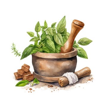 recommend clip art: Watercolor Sage Leaves and Rustic Mortar Pestle Clipart