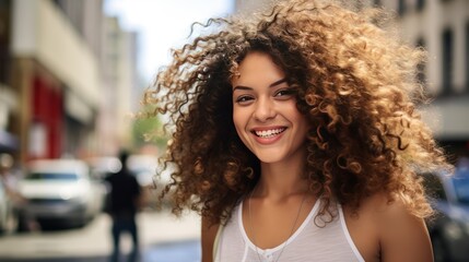 Beautiful 3B Curly Hair at Salon with Paulista Avenue and MASP in Background