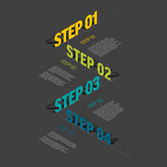 Infogrpahic with four steps diagram template on dark template