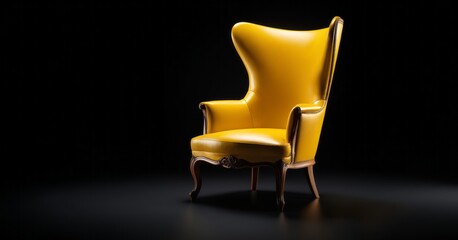 Fototapeta premium Wooden yellow chair in isolated on black background. 3d rendering