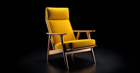 Wooden yellow chair in isolated on black background. 3d rendering