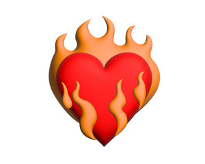 The 3D red loving heart with fire icon