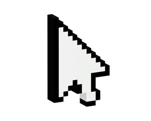 The 3D black border pixelated white mouse cursor icon