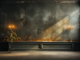Golden Sun Glare on Dark Empty Wall Captivating Background for Presentation