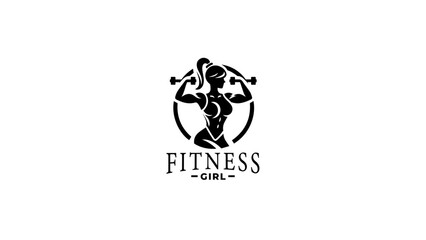 Women Fitness club logo or emblem with woman silhouette. Girl Bodybuilder Logos Template. Vector illustration Isolated on white background.