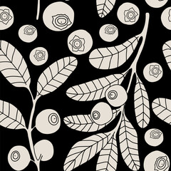 Seamless pattern Hand drew blueberry botanical elements.
