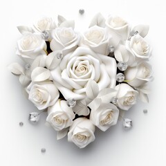 white roses bouquet in shpe of heart