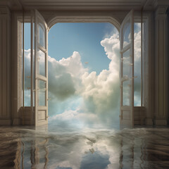 window is flying in a cloud in the sky