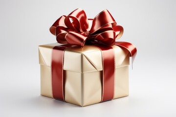 Obraz premium Cream-colored gift with a luxurious red bow.