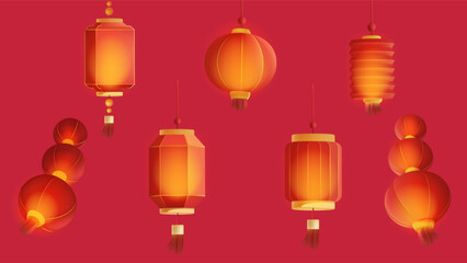 Vector hand painted red lantern collection © jm