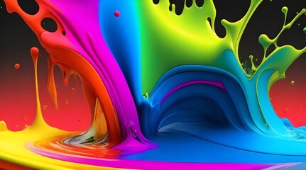 Colorful paint splashes on black background. 3d render illustration