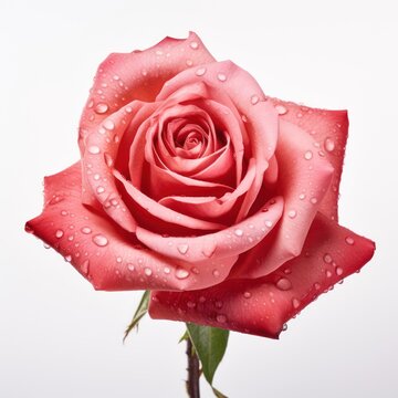 Beautiful Rose with Dewdrops on White Background Classic Floral Image