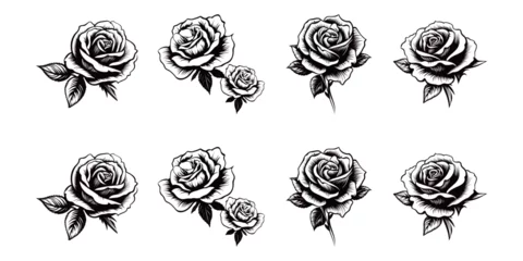 Fotobehang set of black and white silhouettes rose flower © heri kuswanto