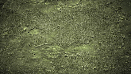 Black dark green brown khaki olive sage grunge background. Old concrete wall surface texture. Rough grain grungy plaster. Paint. Dirty distressed weathered creepy scary. Close-up. Vintage exterior.