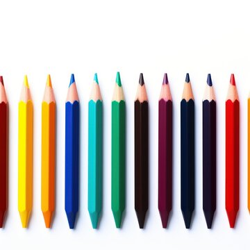 Colorful Collection of Pencils Arranged Neatly on White Background